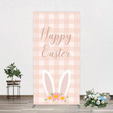Lofaris Light Pink Plaid Floral Bunny Ear Easter Rectangle Backdrop